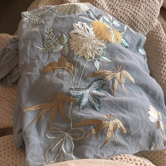 Anthropologie Tiny Frances Long Sleeve Ruffled Top Embroidered Blue Yellow - Picture 6 of 7